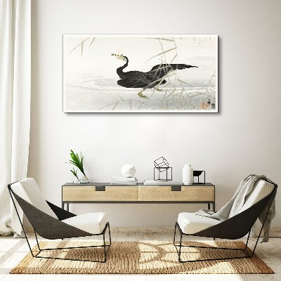 Tablou canvas Cormoran negru printre stuf