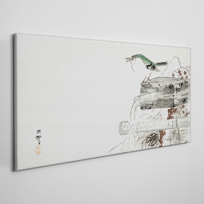 Tablou canvas O pasăre în fața unui peisaj japonez