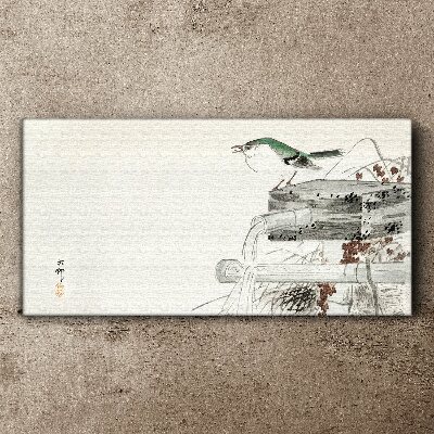 Tablou canvas O pasăre în fața unui peisaj japonez