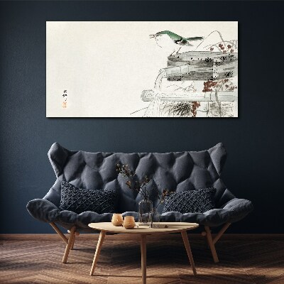 Tablou canvas O pasăre în fața unui peisaj japonez
