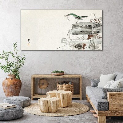 Tablou canvas O pasăre în fața unui peisaj japonez