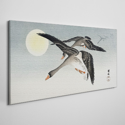 Tablou canvas Gâște în zbor sub lună plină