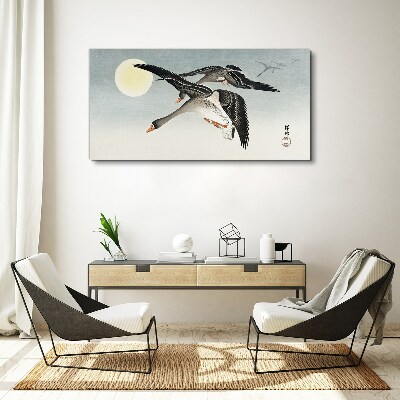 Tablou canvas Gâște în zbor sub lună plină