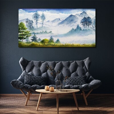 Tablou canvas Peisaj montan în ceața dimineții