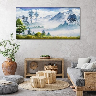 Tablou canvas Peisaj montan în ceața dimineții
