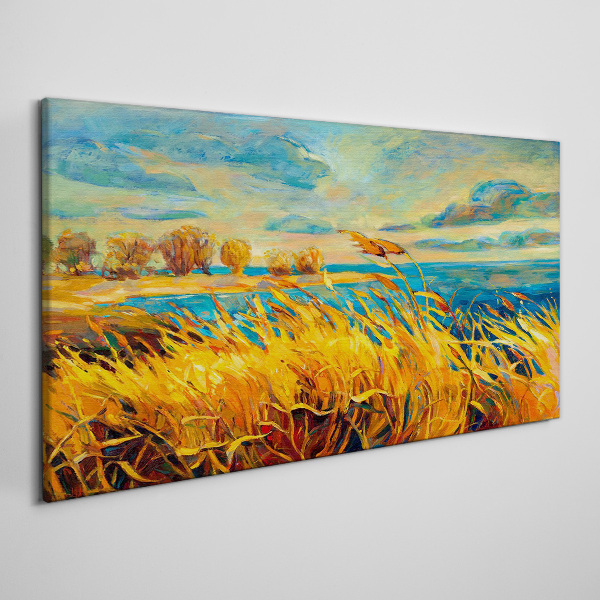 Tablou canvas Iarbă aurie peste apă albastră