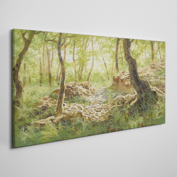 Tablou canvas Peisaj verde de pădure cu pietre