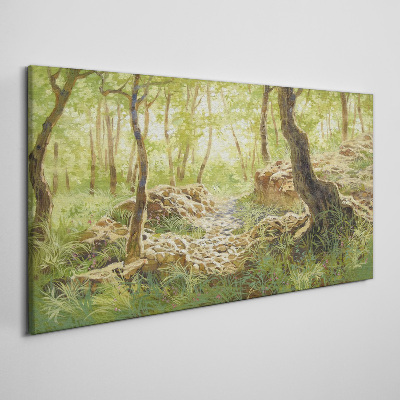 Tablou canvas Peisaj verde de pădure cu pietre