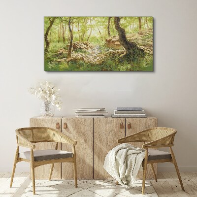 Tablou canvas Peisaj verde de pădure cu pietre