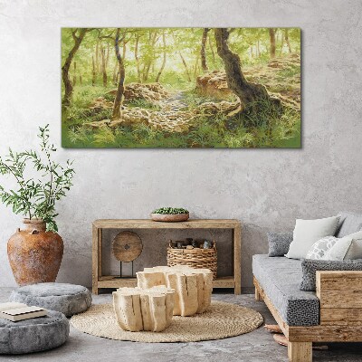 Tablou canvas Peisaj verde de pădure cu pietre