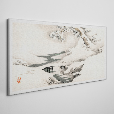 Tablou canvas Peisaj de iarnă cu un pod