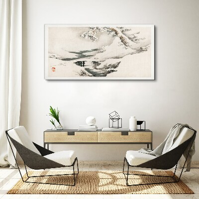 Tablou canvas Peisaj de iarnă cu un pod