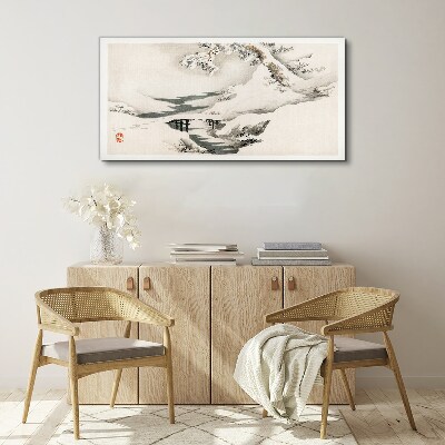 Tablou canvas Peisaj de iarnă cu un pod