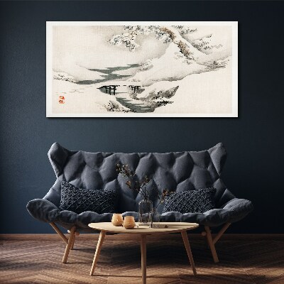 Tablou canvas Peisaj de iarnă cu un pod
