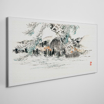 Tablou canvas Un peisaj liniștit cu un lac de munte