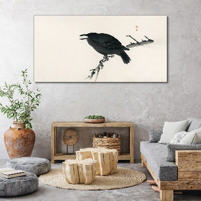Tablou canvas Corb negru pe o ramură