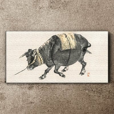 Tablou canvas Vaca cu coarne în mișcare
