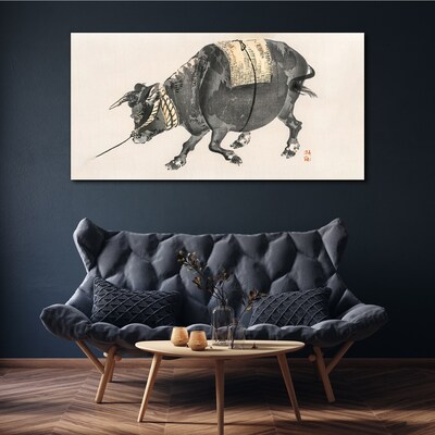 Tablou canvas Vaca cu coarne în mișcare