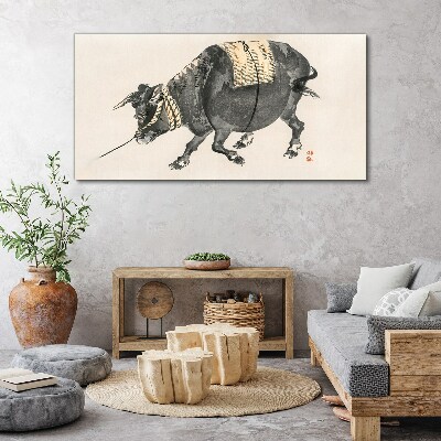 Tablou canvas Vaca cu coarne în mișcare