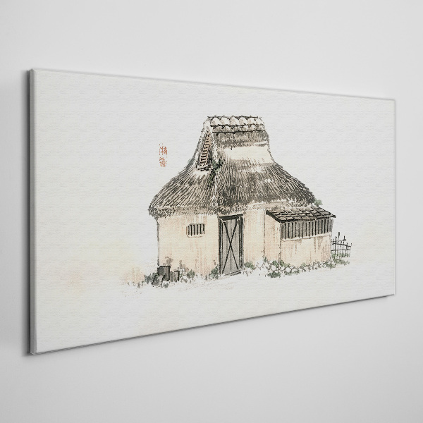 Tablou canvas Cabana la tara cu acoperis cu iarba