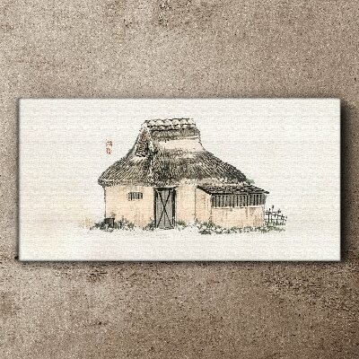 Tablou canvas Cabana la tara cu acoperis cu iarba