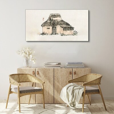 Tablou canvas Cabana la tara cu acoperis cu iarba