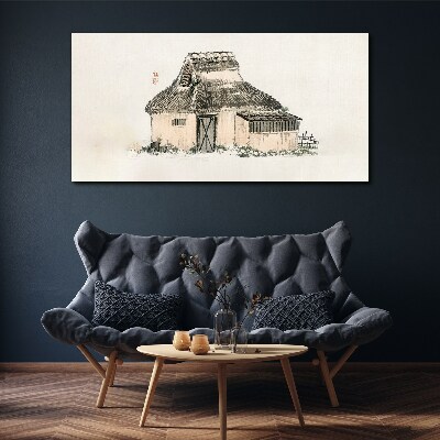 Tablou canvas Cabana la tara cu acoperis cu iarba