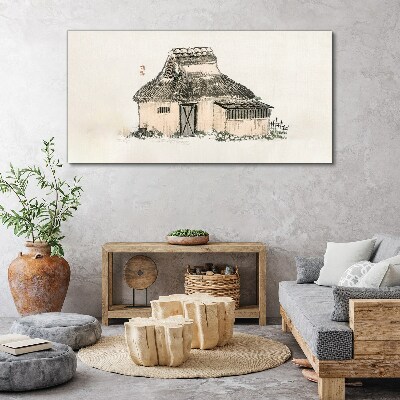 Tablou canvas Cabana la tara cu acoperis cu iarba