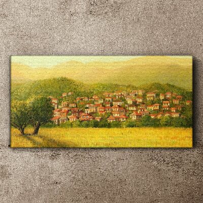 Tablou canvas Un sat însorit printre dealuri