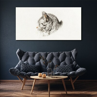 Tablou canvas Portretul unei pisici gri pe un fundal alb