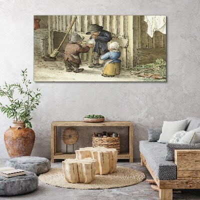 Tablou canvas Copii care se joacă în hambar
