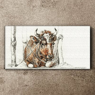 Tablou canvas O vacă liniștită într-un cadru rural