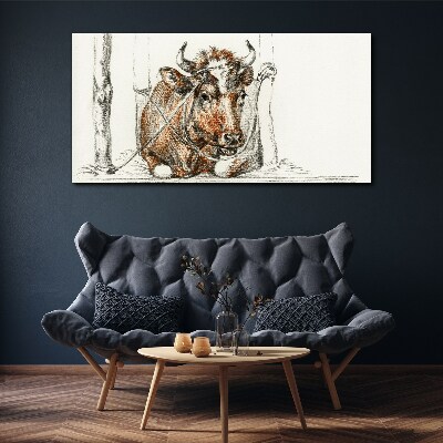 Tablou canvas O vacă liniștită într-un cadru rural