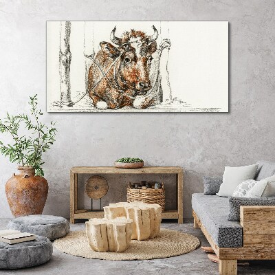 Tablou canvas O vacă liniștită într-un cadru rural