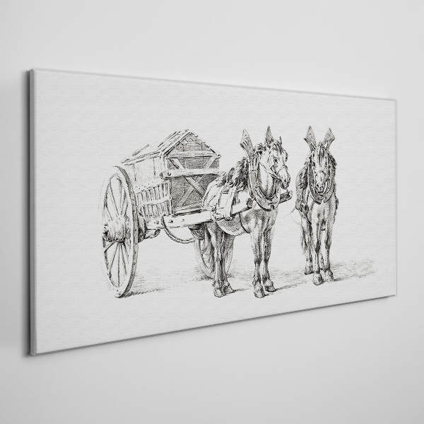 Tablou canvas Doi cai lângă o căruță