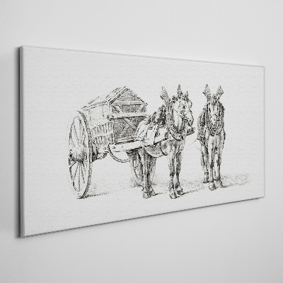 Tablou canvas Doi cai lângă o căruță