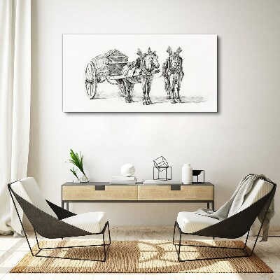 Tablou canvas Doi cai lângă o căruță