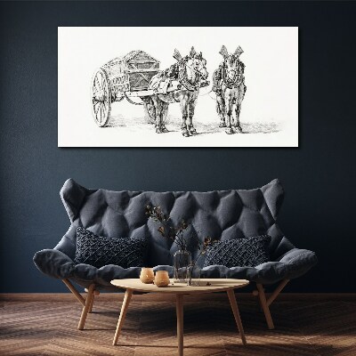 Tablou canvas Doi cai lângă o căruță