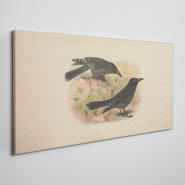 Tablou canvas Păsări negre pe un fundal pastel
