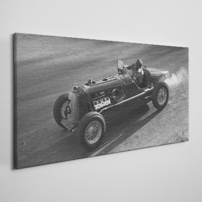 Tablou canvas Mașină de curse alb-negru