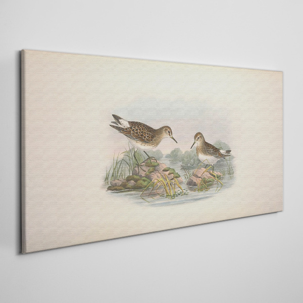 Tablou canvas Păsări lângă iaz în culori pastelate