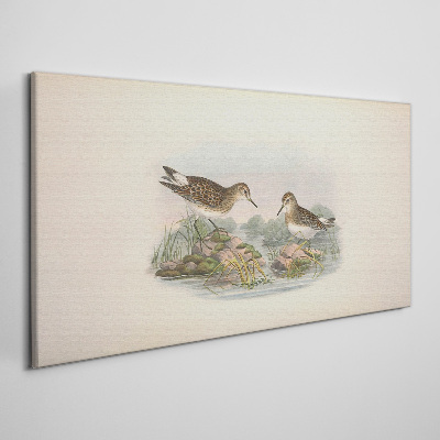 Tablou canvas Păsări lângă iaz în culori pastelate
