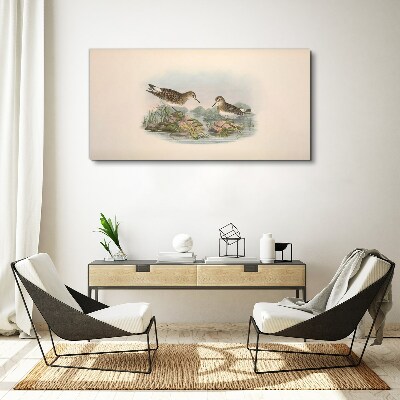 Tablou canvas Păsări lângă iaz în culori pastelate
