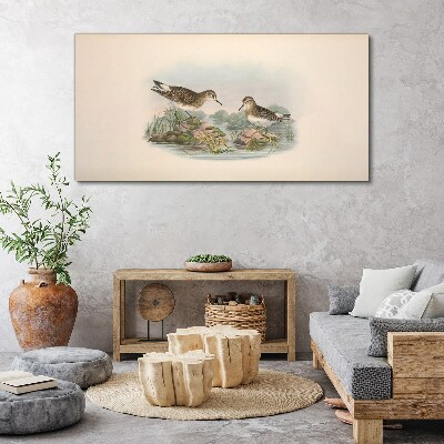 Tablou canvas Păsări lângă iaz în culori pastelate