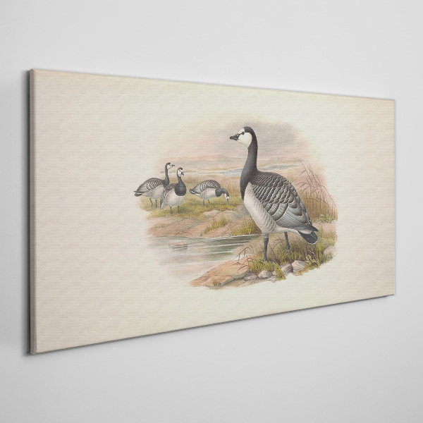 Tablou canvas Familia de gâscă lângă apă