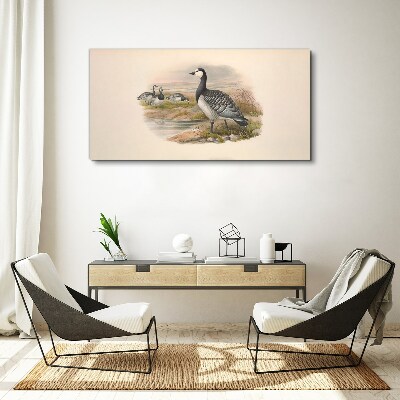 Tablou canvas Familia de gâscă lângă apă