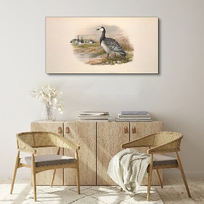 Tablou canvas Familia de gâscă lângă apă