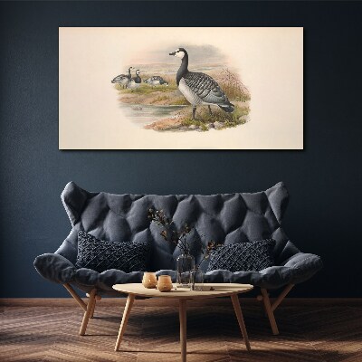 Tablou canvas Familia de gâscă lângă apă