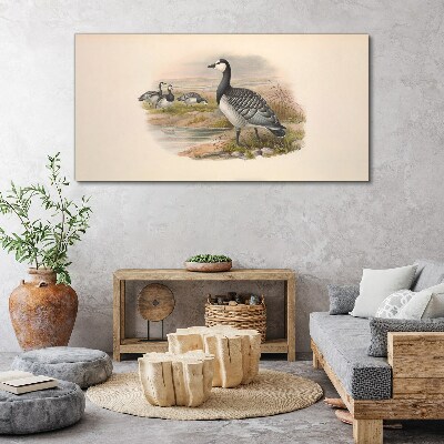 Tablou canvas Familia de gâscă lângă apă