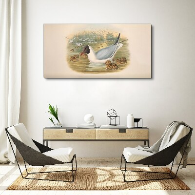 Tablou canvas Pescăruș cu puii în apă